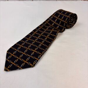 Vtg Paolo Gucci 100% Silk Mens Neck Tie Horse Bit Equestrian Italy Black 58x3.75